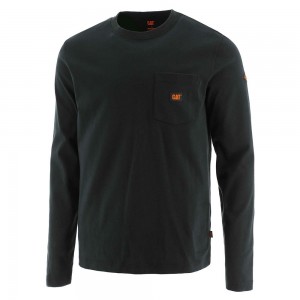 Camisa Manga Larga Caterpillar Flame Resistant Logo Pocket Hombre Negras | 7308-RGJVD