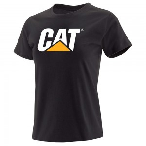 Camiseta Caterpillar Trademark Logo Mujer Negras | 9218-TKGFC