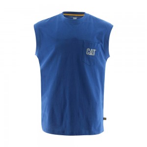 Camiseta Caterpillar Trademark Sleeveless Pocket Hombre Azules Claro | 3960-ZIKRU